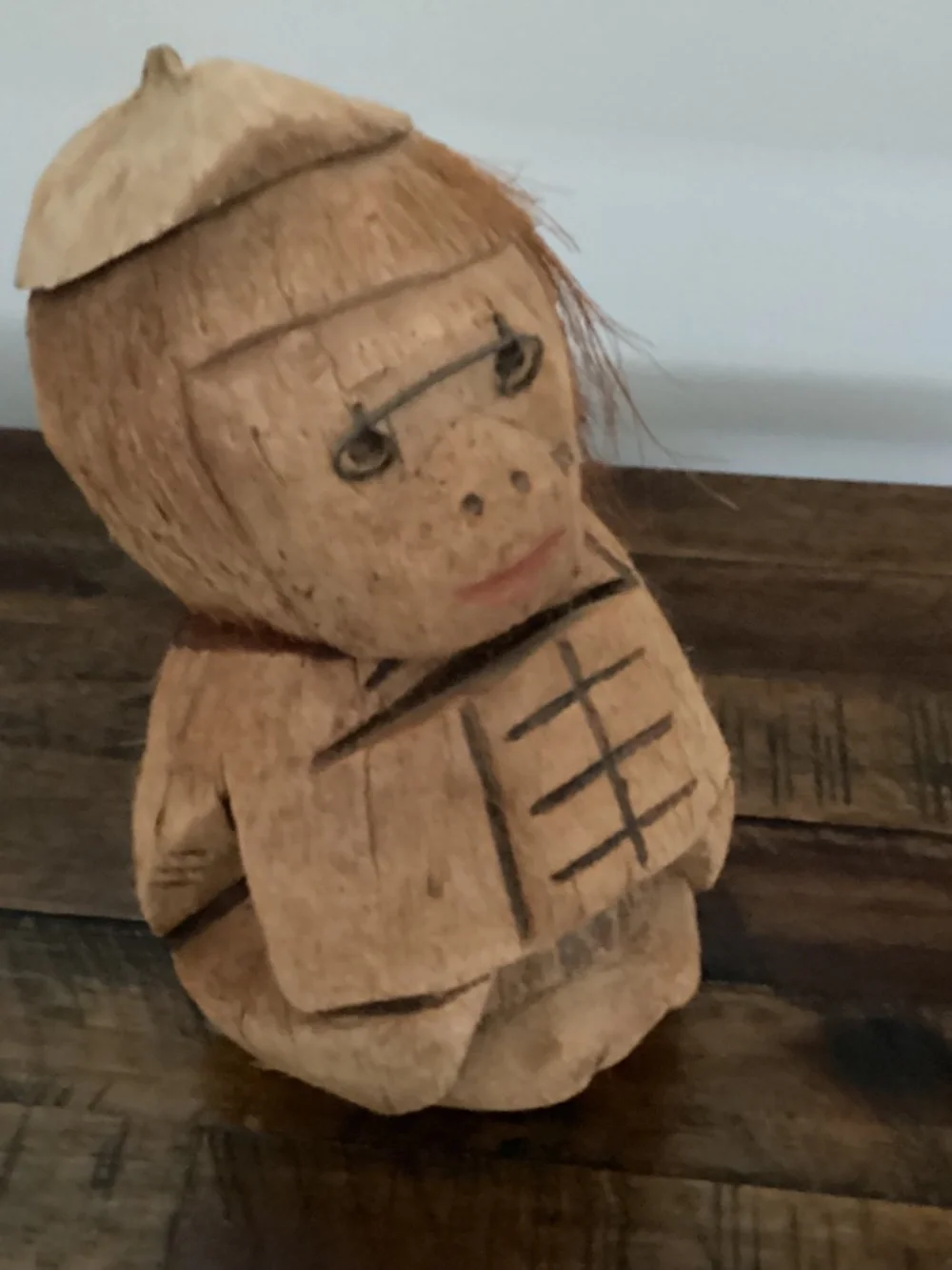 Vintage Souvenir Tiki Hawaiian Tropical Carved Coconut Monkey Figure